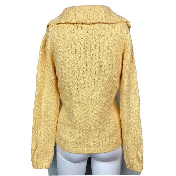 Talbots Sweater Womens Sz P Petite Yellow Cotton Cable Knit V Neck Collared - Picture 3 of 9